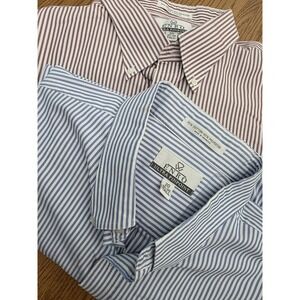 ENRO Ultra Pinpoint Dress Shirts Lot of 2 Mens 20 Tall 35-36 Blue & Red Stripe